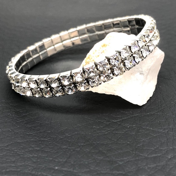 1928 JEWELRY SILVER-TONE CRYSTAL 2-ROW BRACELET - Picture 2 of 8